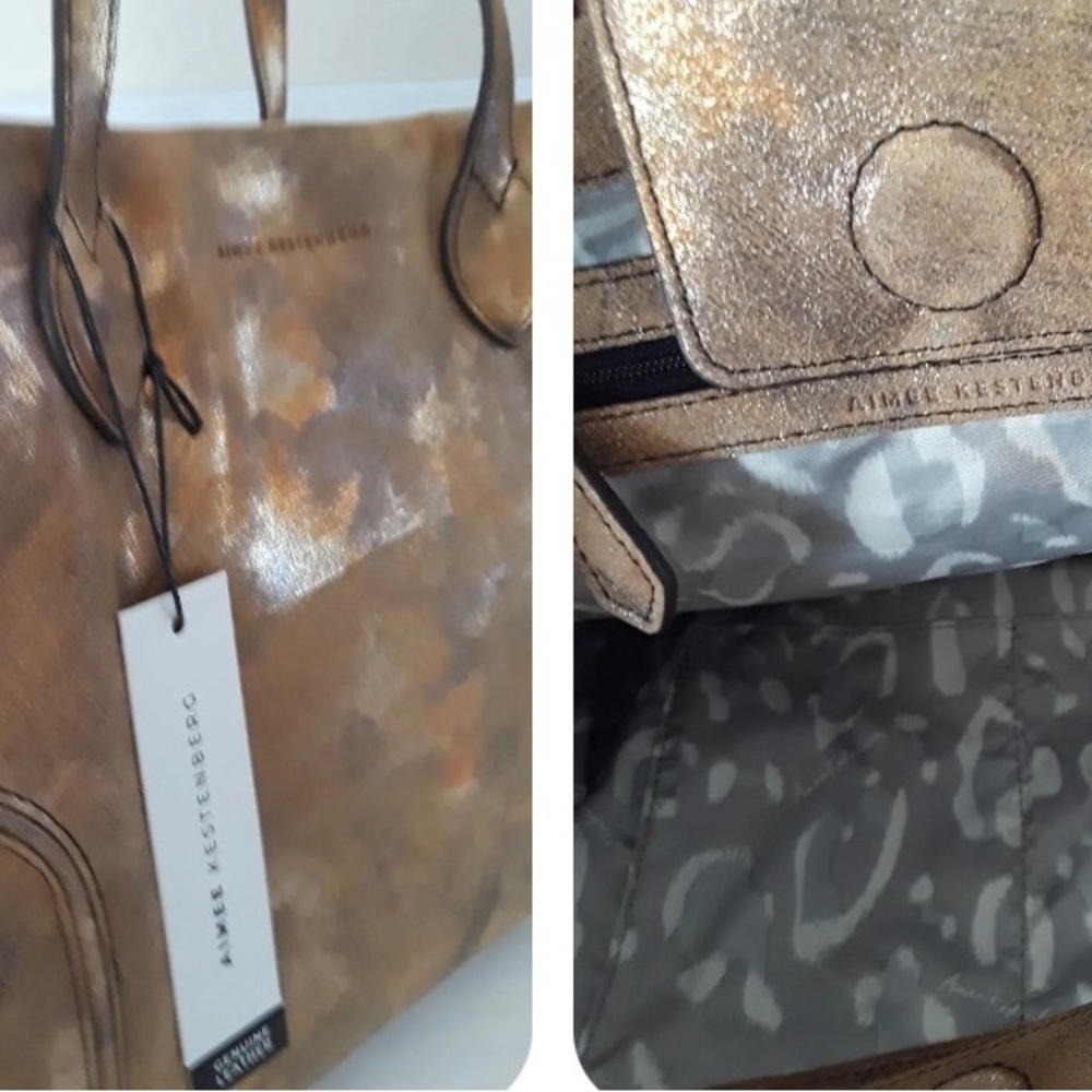 Aimee Kestenberg Gold Metallic Chelsea Calf Leather Tote - New with tags - Picture 3 of 5